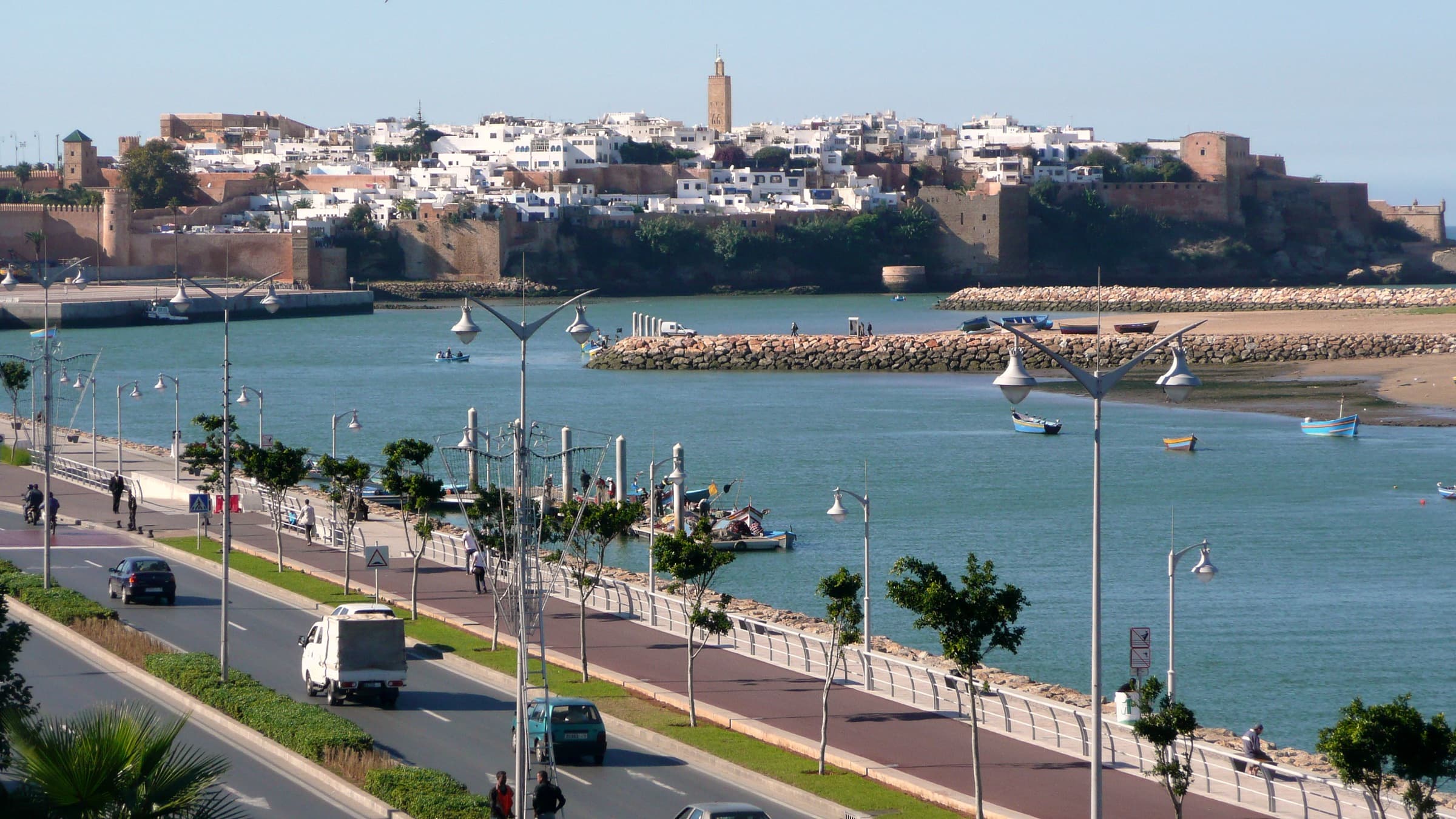 The white houses and walls of the Kasbah of the Oudayas above the Bouregreg river